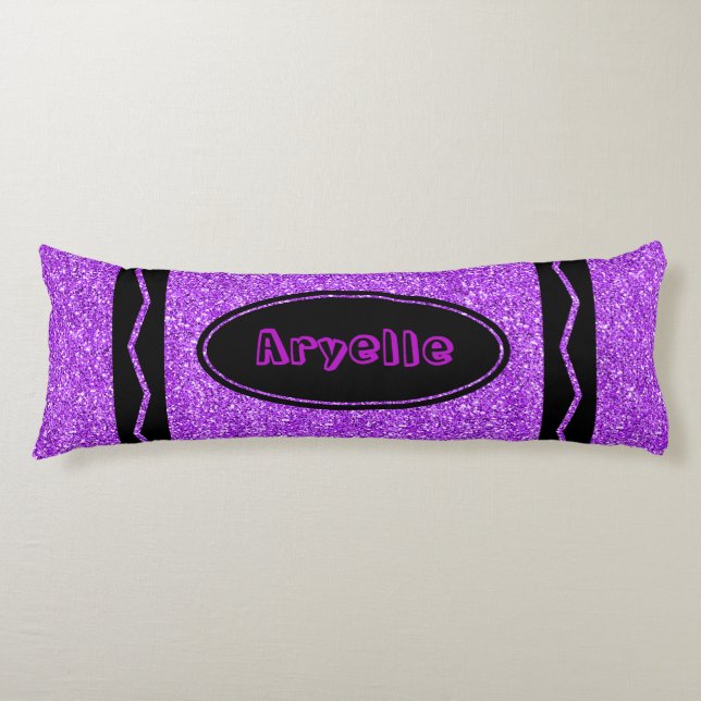 Violet Purple Glitter Crayon Your Name Body Pillow (Front)