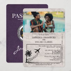 Violet Purple Jamaica Passport Wedding Invitation