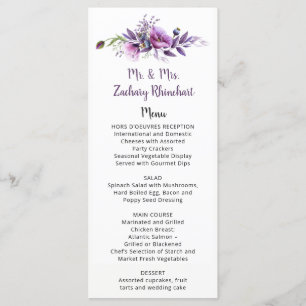 Violet Purple Lavender Floral Guest Name   Menu