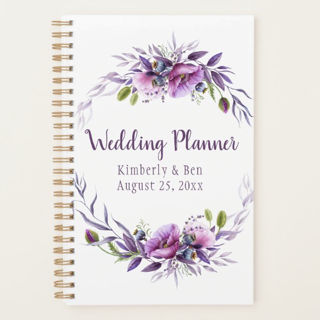 Violet Purple Lavender Floral Wedding Planner (Front)