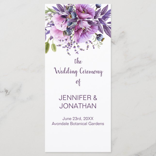 Violet Purple Lavender Flowers Wedding Program Programme (Front)