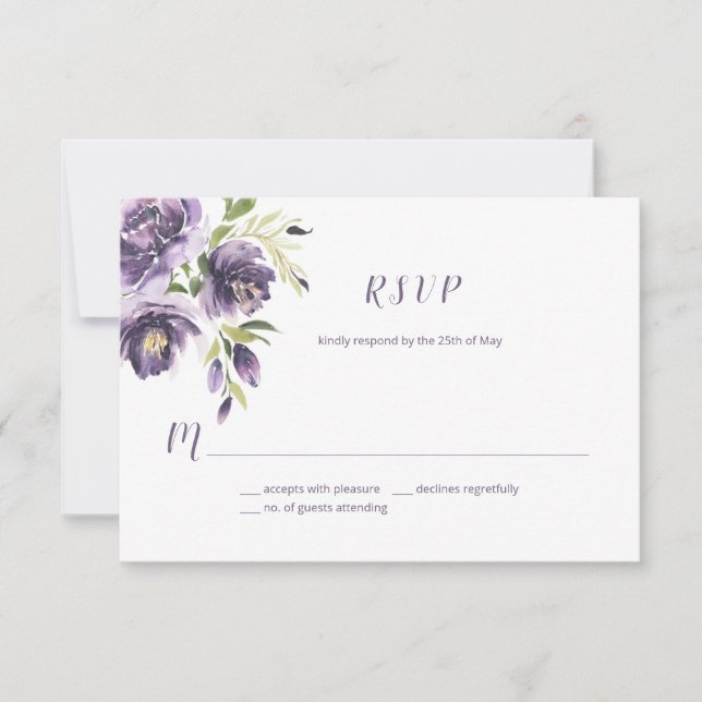 Violet Purple Lavender Green Watercolor Floral  | RSVP Card (Front)