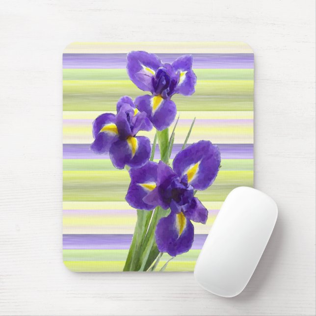 Violet Purple Lilac Irises Watercolor Art Painting Mouse Pad (With Mouse)