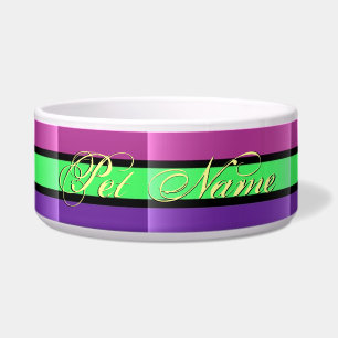 Violet Purple Lime stripes custom dog bowl