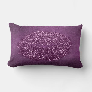 Violet Purple Lips Glitter Plum Girly Makeup Kiss Lumbar Cushion