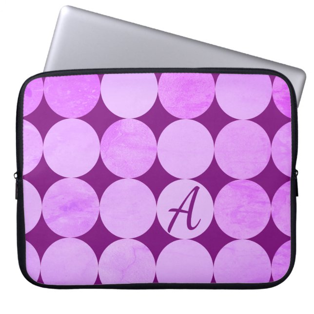 Violet, Purple Magenta & Pink Circles Monogram Laptop Sleeve (Front)
