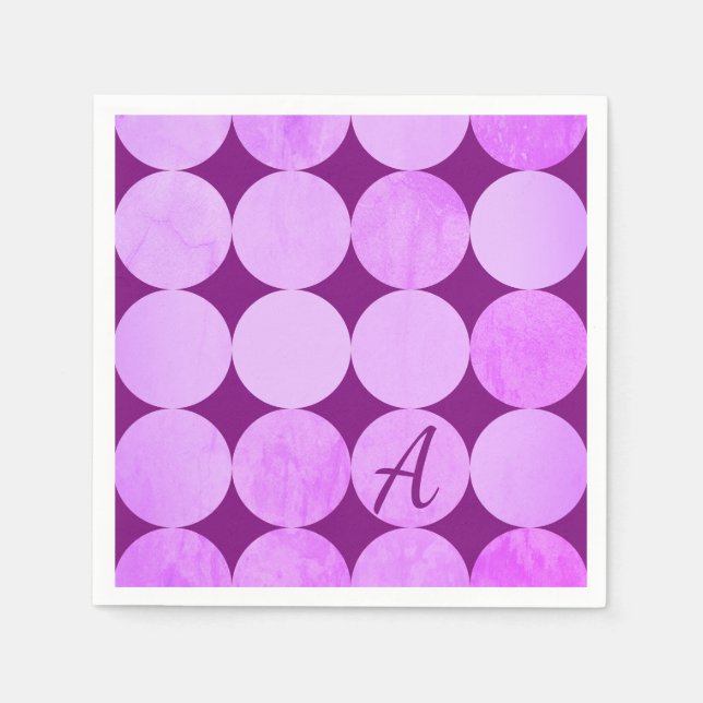 Violet, Purple Magenta & Pink Circles Monogram Napkin (Front)