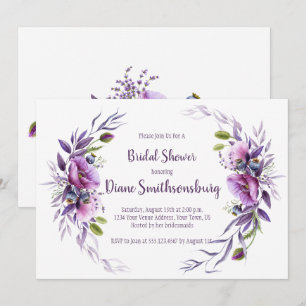 Violet Purple Mauve Floral Frame Bridal Shower Invitation