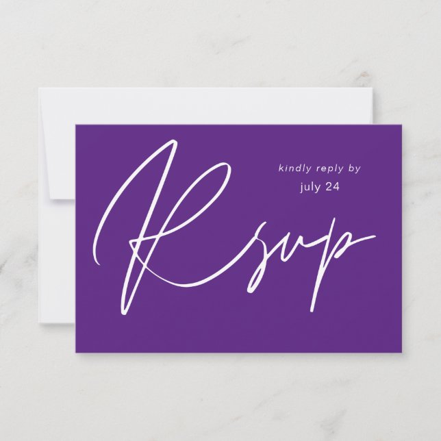 Violet Purple MOD Calligraphy w Meal RSVP Card (Front)