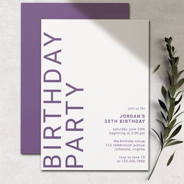 Violet Purple | Modern Minimal Any Age Birthday Invitation (Creator Uploaded)