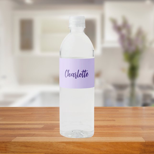 Violet purple name script water bottle label (Creator Uploaded)