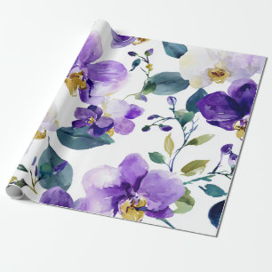 Violet Purple Orchid Elegant Floral Botanical Wrapping Paper