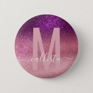 Violet Purple Pink Triple Glitter Ombre Monogram 6 Cm Round Badge