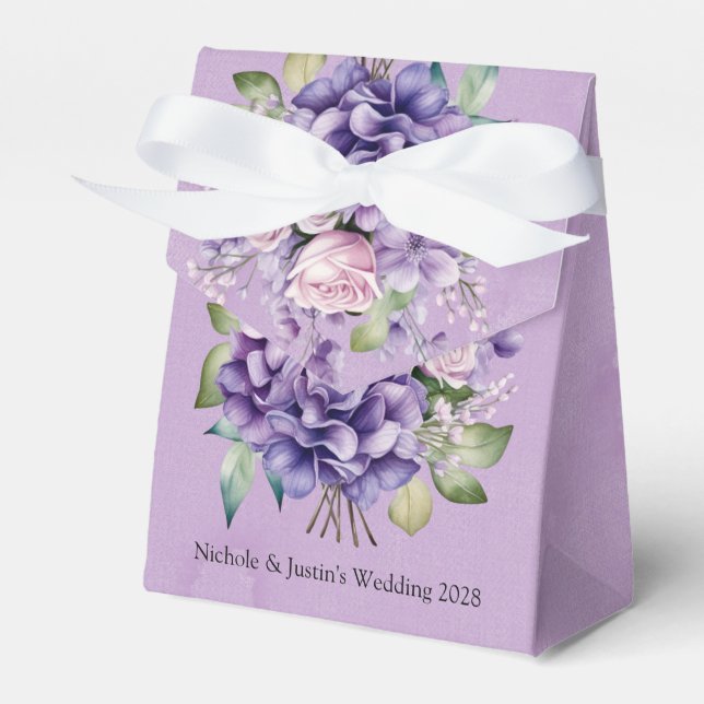Violet Purple Pink Watercolor Roses Wedding Favour Box (Front Side)