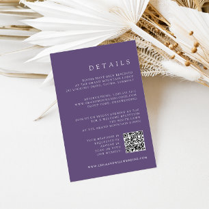 Violet Purple QR Code RSVP & Wedding Details Enclosure Card
