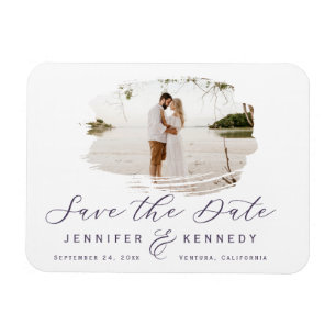 Violet Purple Romantic Brushed Frame Save The Date Magnet