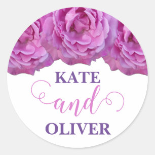 Violet Purple Roses Floral Wedding Classic Round Sticker