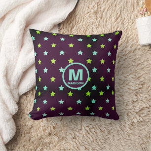 Violet Purple Starry Sky with Name and Monogram Cushion
