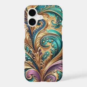 Violet Purple Teal Blue Green Gold Paisley Pattern