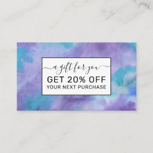 Violet Purple Teal Green Abstract Watercolor Discount Card