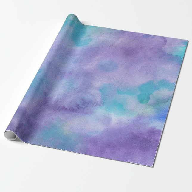 Violet Purple Teal Green Abstract Watercolor Wrapping Paper (Unrolled)