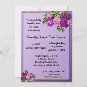 Violet Purple Vintage Rose Goth Wedding Invitation