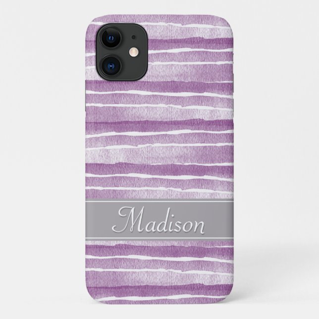 Violet Purple Watercolor Stripes Pattern Case-Mate iPhone Case (Back)