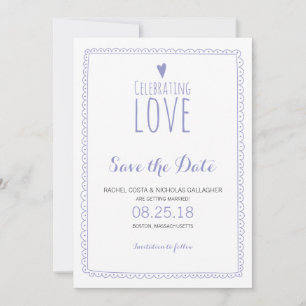 Violet Purple Whimsical Doodle Frame Save the Date Invitation