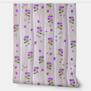 Violet Purplish-Roses on Magenta-Pink Silk  Wallpaper