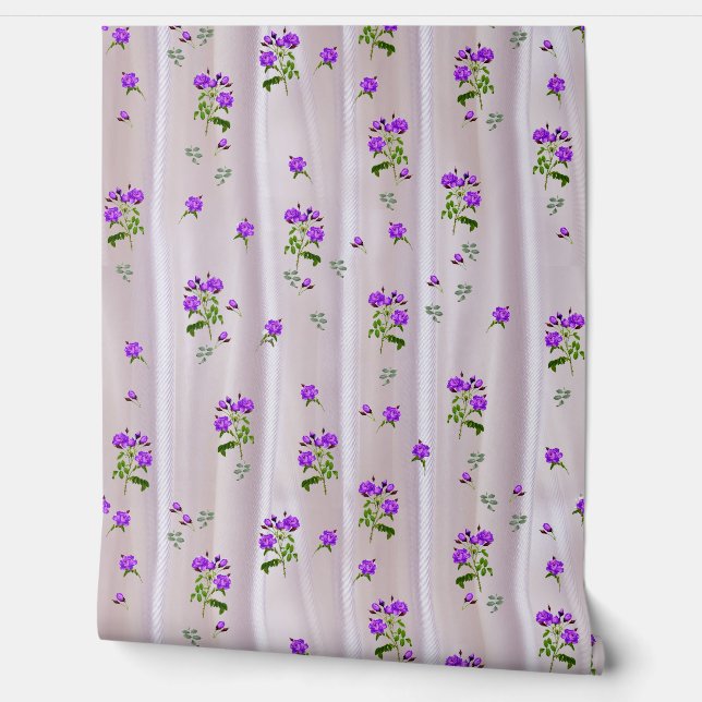 Violet Purplish-Roses on Magenta-Pink Silk  Wallpaper (Unrolling)