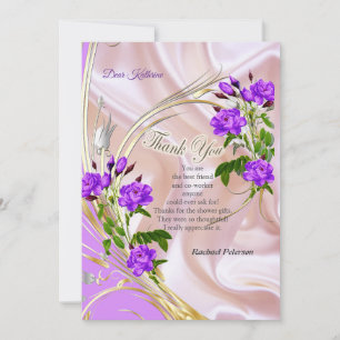 Violet Purplish-Watercolour Roses on Pink Silk