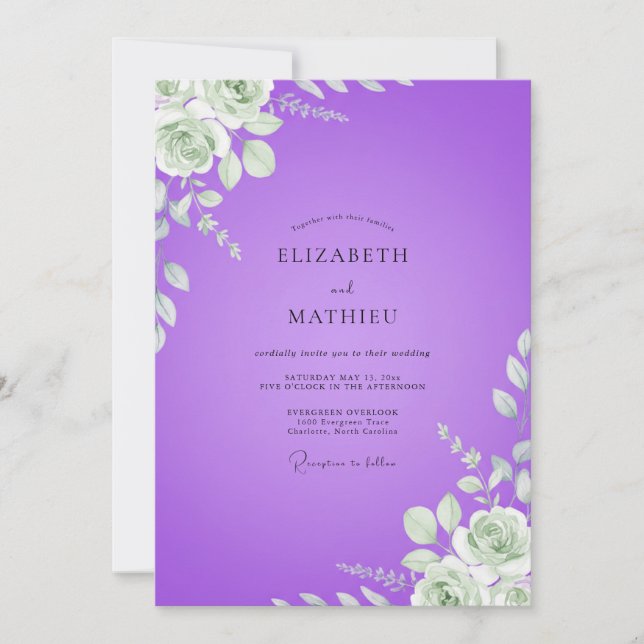 Violet Ranunculus Eucalyptus Wedding Invitation (Front)