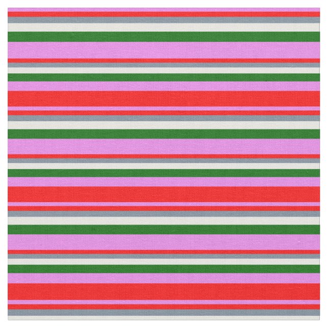 Violet, Red, Light Slate Grey, White & Dark Green Fabric (Close Up)