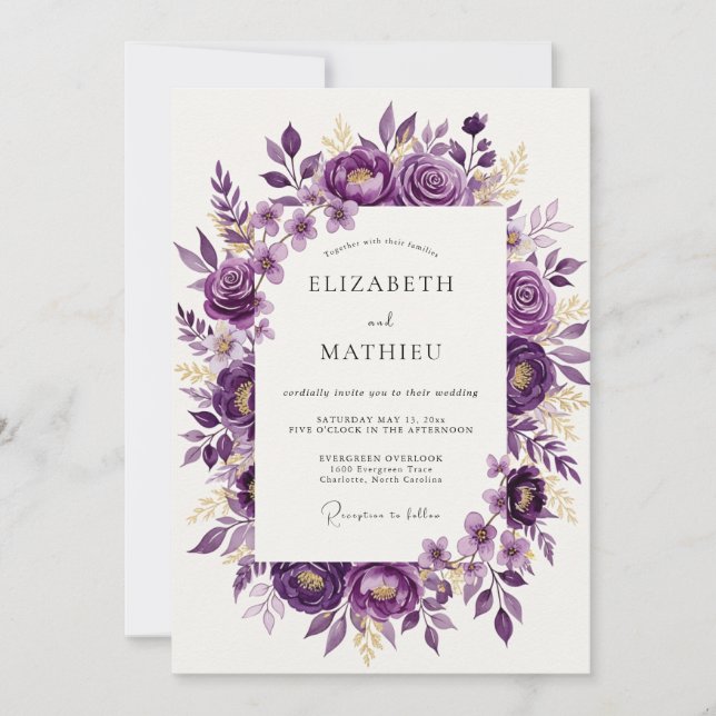Violet Refined Spring Wedding Invitation (Front)