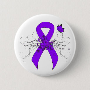Violet Ribbon Butterfly, Hodgkin's lymphoma 6 Cm Round Badge