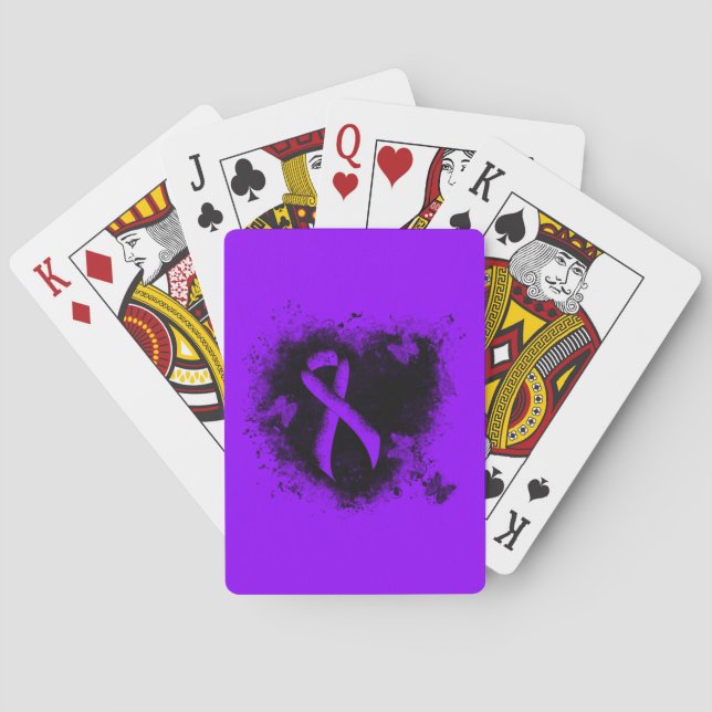 Violet Ribbon Grunge Heart, Hodgkin's lymphoma Playing Cards (Back)
