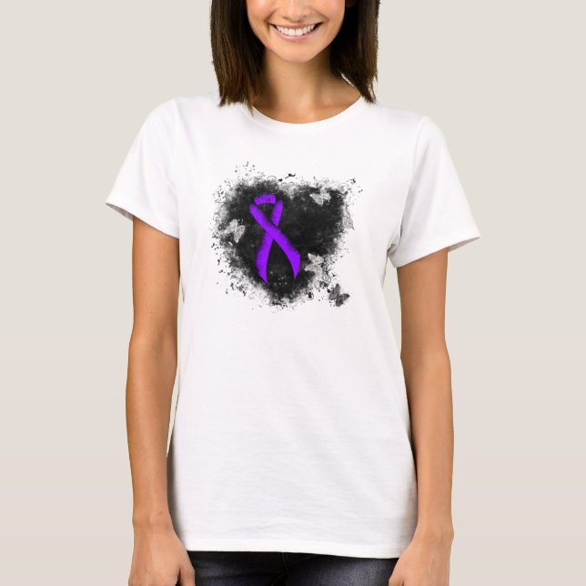 Violet Ribbon Grunge Heart, Hodgkin's lymphoma T-Shirt (Front)