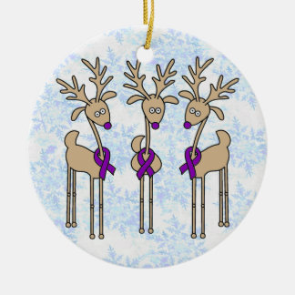 Violet Ribbon Reindeer (Hodgkin's Lymphoma) Ceramic Tree Decoration