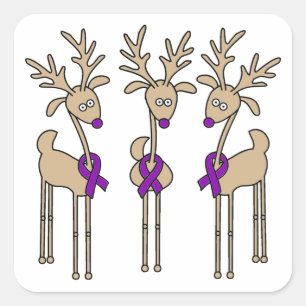 Violet Ribbon Reindeer (Hodgkin's Lymphoma) Square Sticker