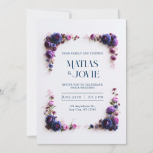 Violet Rose Corner Frame Wedding Invitation