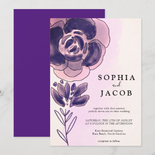 Violet Rose Gold Watercolor Floral Wedding Invitation