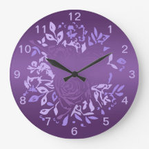 Violet Rose Wreath Round Clock
