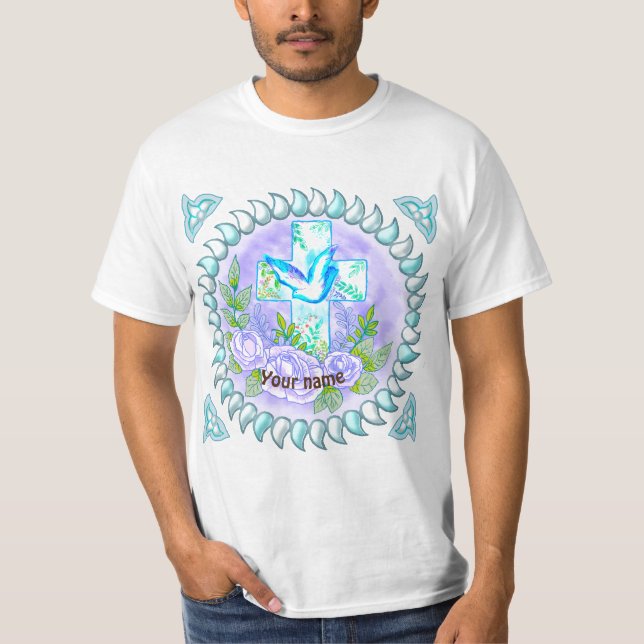 Violet Roses Christian cross    T-Shirt (Front)
