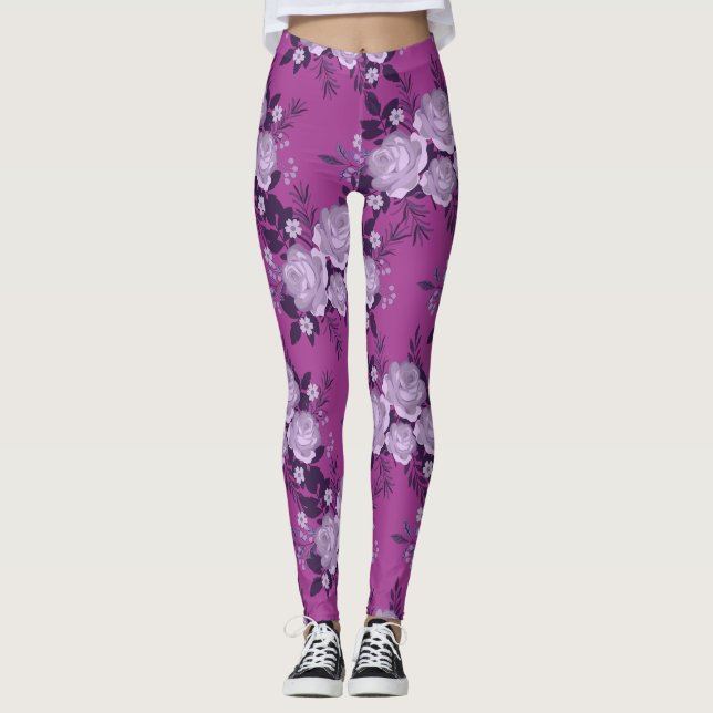 Violet Roses Pattern Leggings (Front)