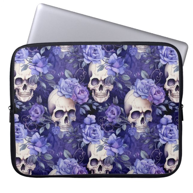 Violet Roses with Skulls Laptop Sleeve (Front)