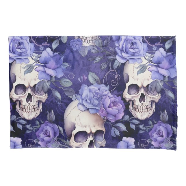 Violet Roses with Skulls Pillowcase (Front)
