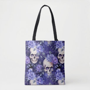 Violet Roses with Skulls Tote Bag