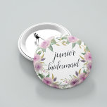 Violet & Sage Junior Bridesmaid 6 Cm Round Badge<br><div class="desc">Identify the key players at your bridal shower with our elegant,  sweetly chic floral buttons. Button features pink and violet purple watercolor flowers and green leaves,   with "junior bridesmaid" inscribed inside in calligraphy script.</div>