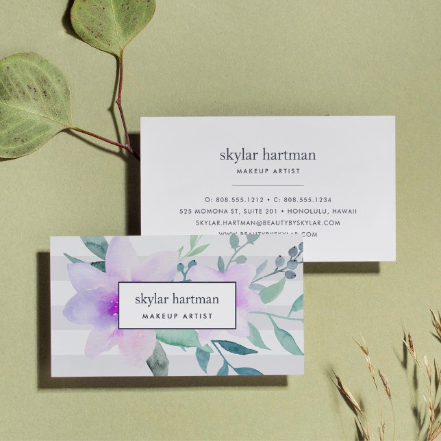 Violet & Sage Watercolor Floral Business Card (Creator Uploaded)