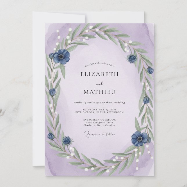 Violet Sage Wreath Wedding Invitation (Front)